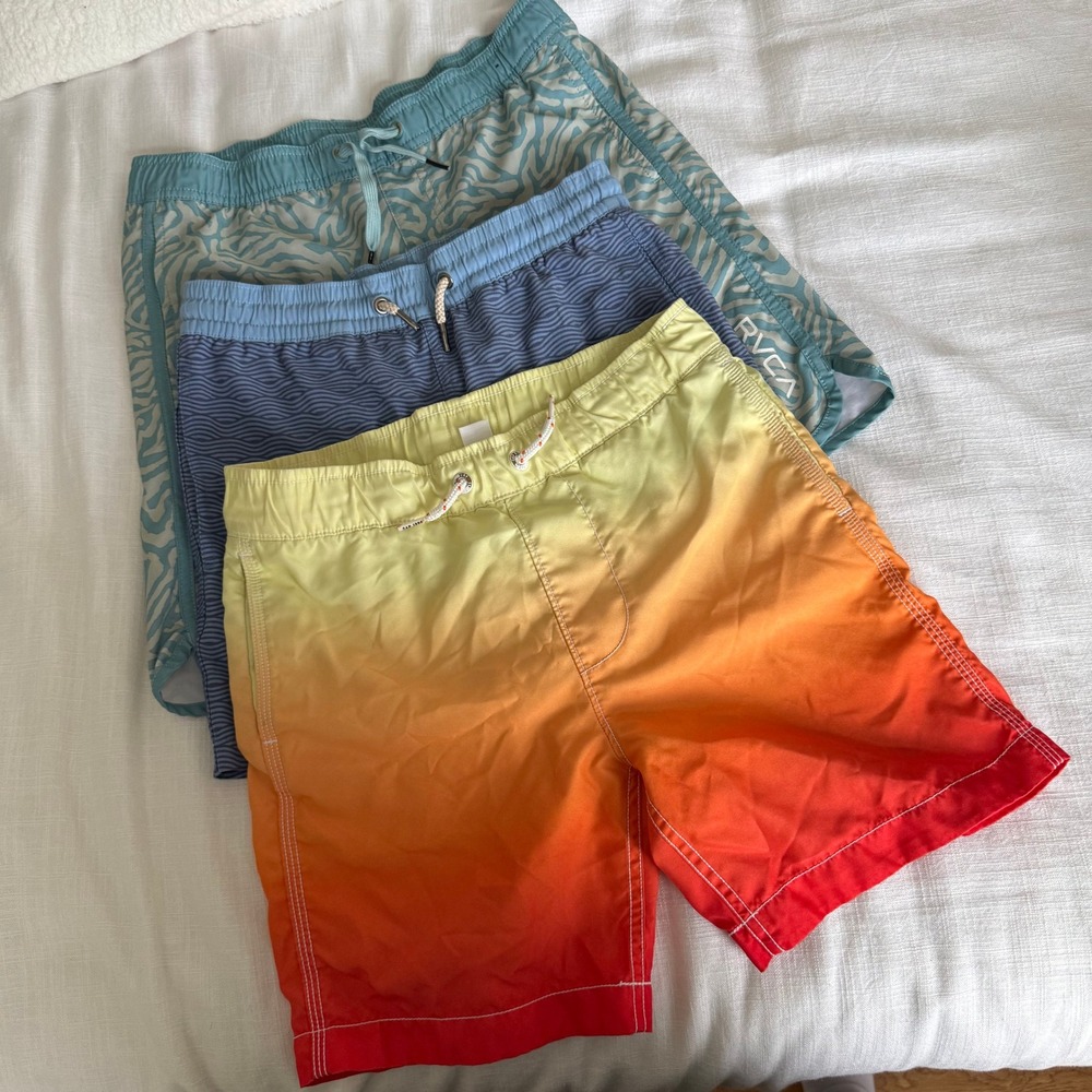 Boys Swim Trunks Bundle Gap Fair Harbor RVCA Size M L 8-12 Blue Orange Teal 3pc